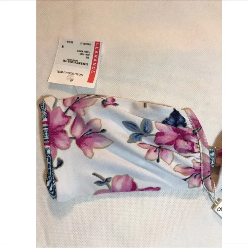 NEW Frankie's Bikinis 'India' Bandeau‎ Top Floral-Stripe [SZ Medium ]